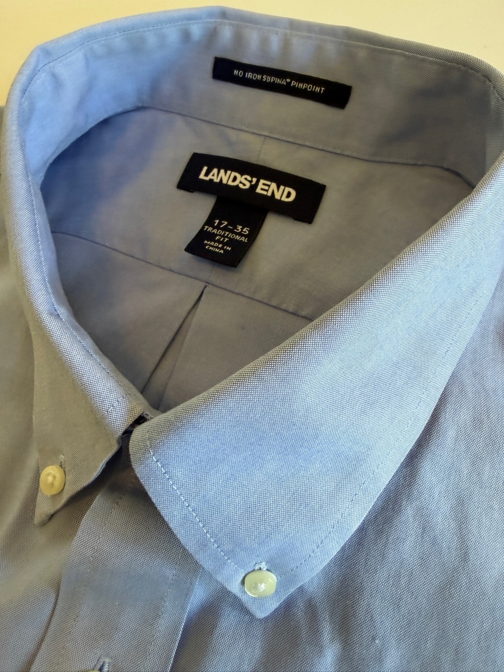 Lands’ End Supima Pinpoint No-Iron Dress Shirt – Blue – 17/35 – Traditional Fit